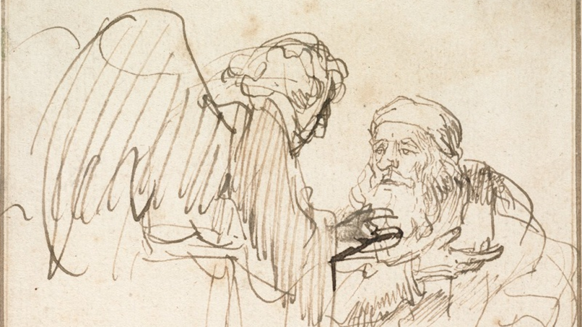 "Захарий и ангела", скица на Рембранд