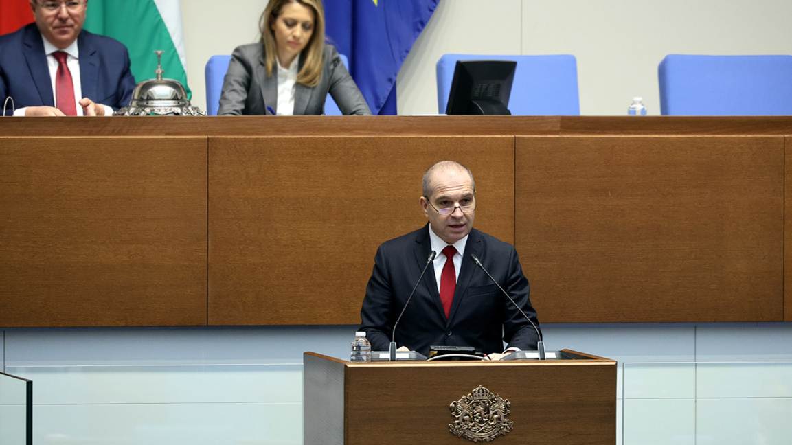 Grozdan Karadjhov is speaking in Parliament before the deputies vote on the rail tunnel agreement with North Macedonia.