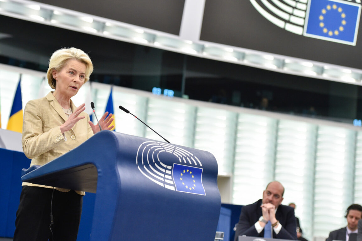 Урсула фон дер Лайен в Европейския парламент в Страсбург, 28 февруари 2024 г.