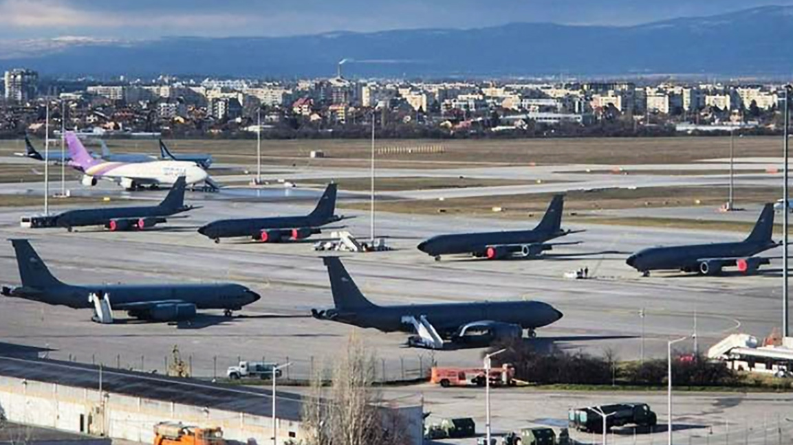 US military transport planes await orders at Sofia Airport