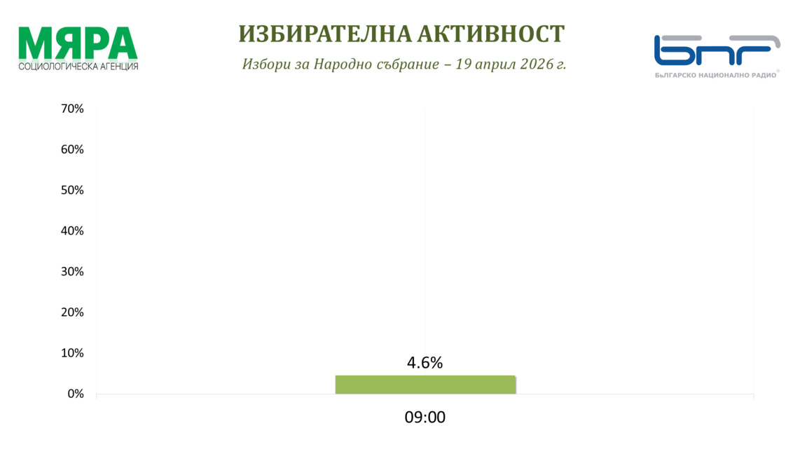Агенция "Мяра": 4,6% е избирателна активност в страната към 09.00 часа