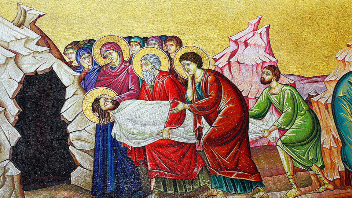 Погребението на Христос – стенна мозайка в църквата на Божи гроб в Йерусалим