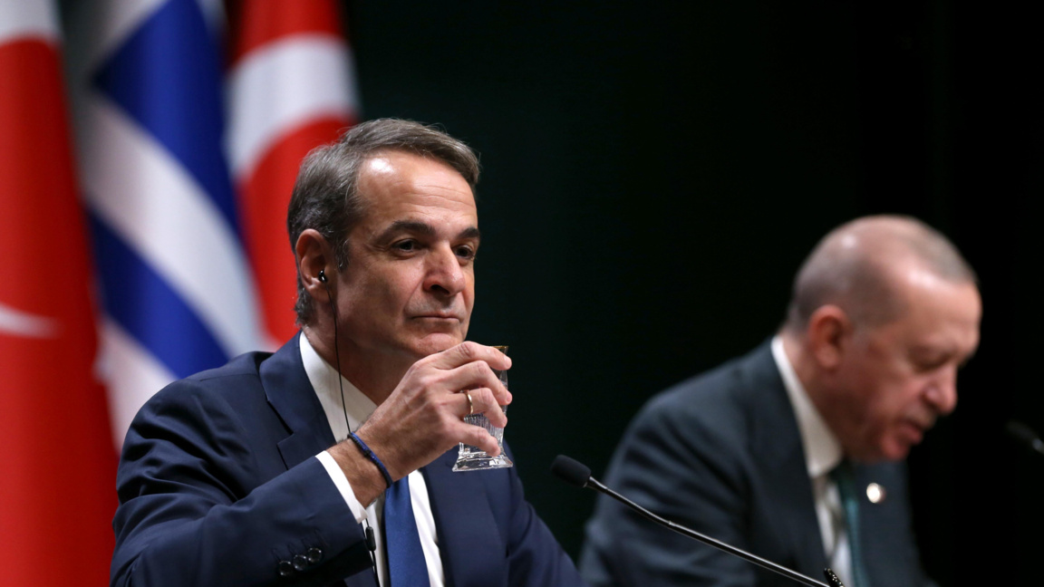 Министър-председателят на Гърция Кириакос Мицотакис и президентът на Турция Реджеп Ердоган