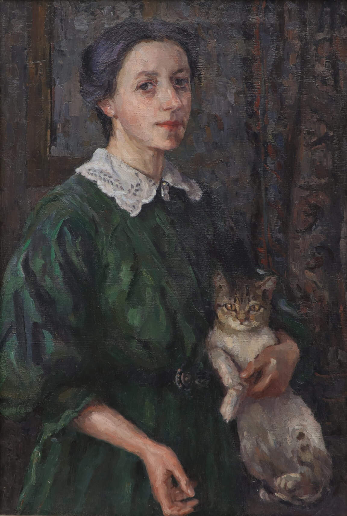 Автопортрет с котка, 1915