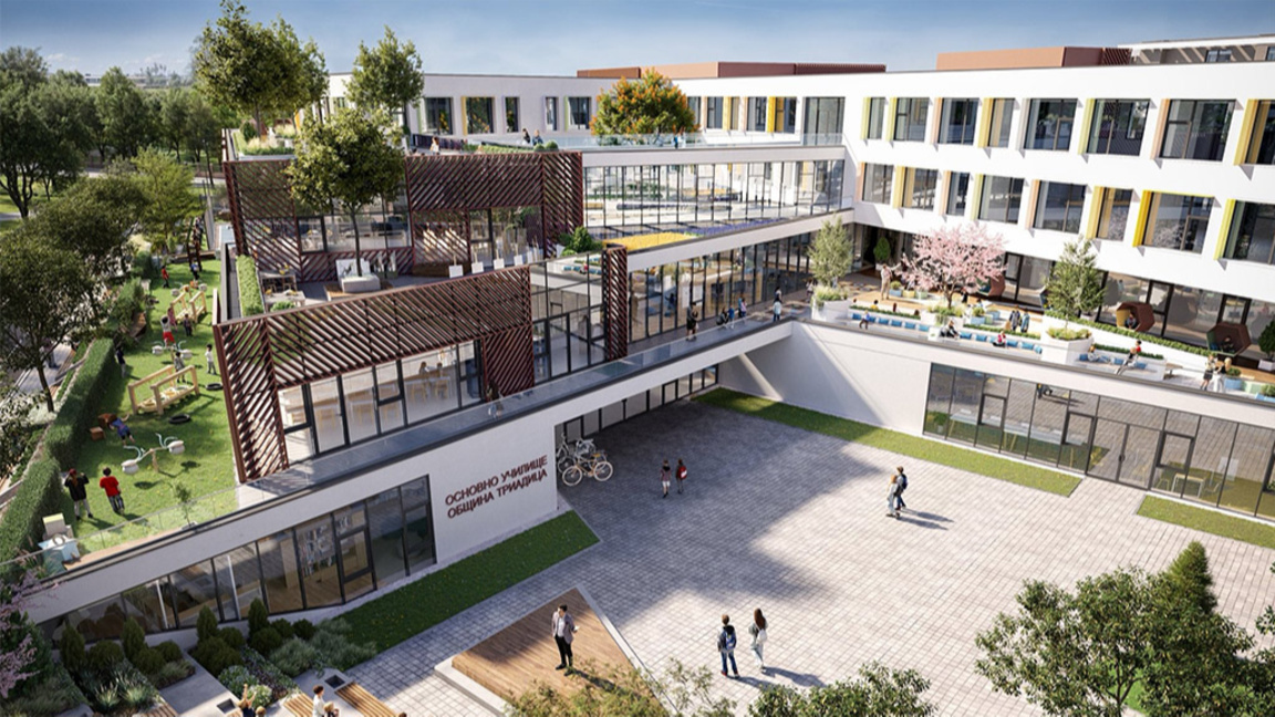 Училищната сграда, проектирана за "Манастирски ливади", е красива и модерна