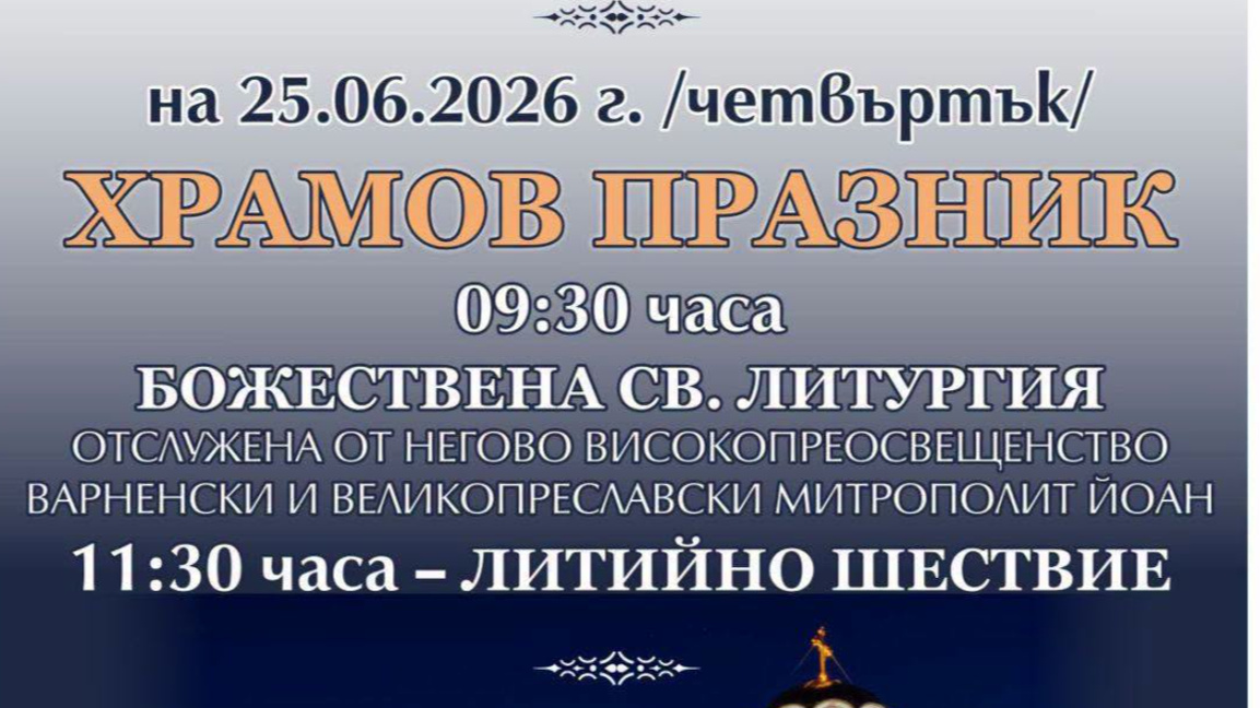 Църквата "Св. прпмчк Прокопий Варненски" с храмов празник на 25 юни