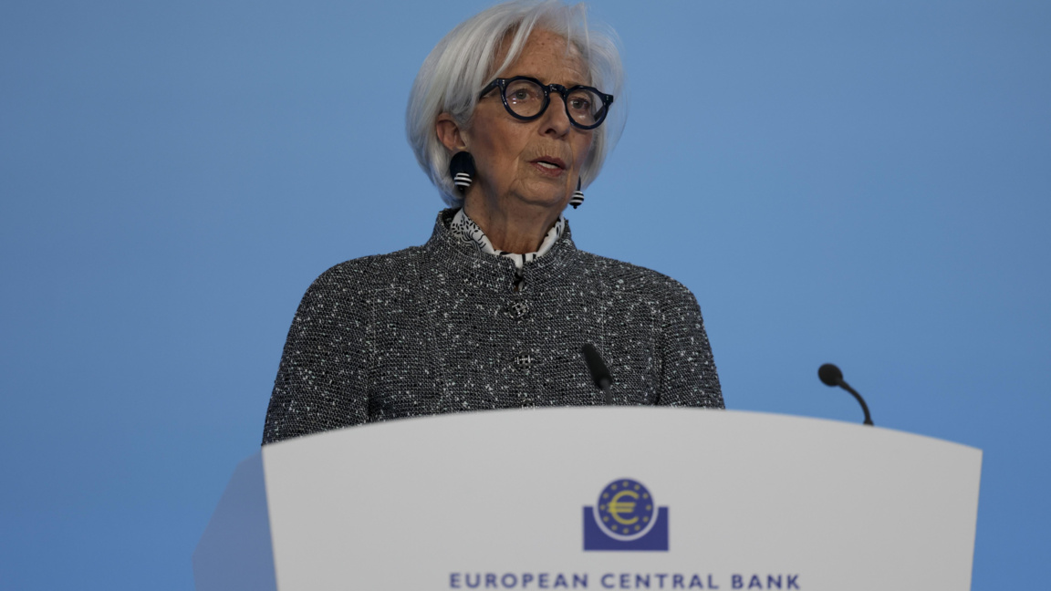 Кристин Лагард говори на пресконференция след заседанието на Управителния съвет на ЕЦБ във Франкфурт на Майн, Германия, 19 март 2026 г.