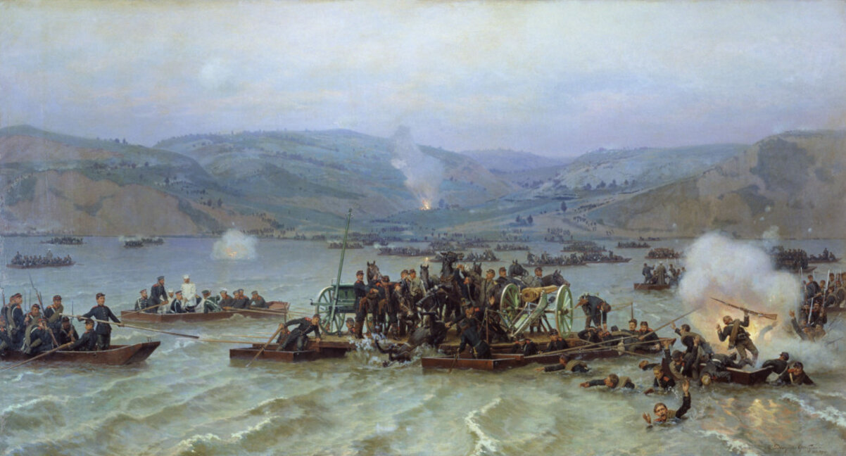 Nikolaï Dmitriev-Orenbourgski, La Traversée du Danube de l'armée russe (1883), Musée d'histoire militaire de Saint-Pétersbourg