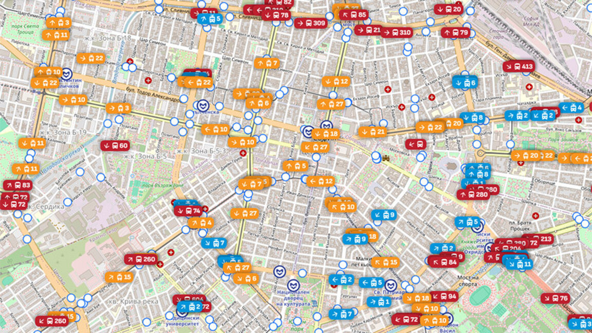 Стопкадър от променящата се картина на движение на различните превозни средства