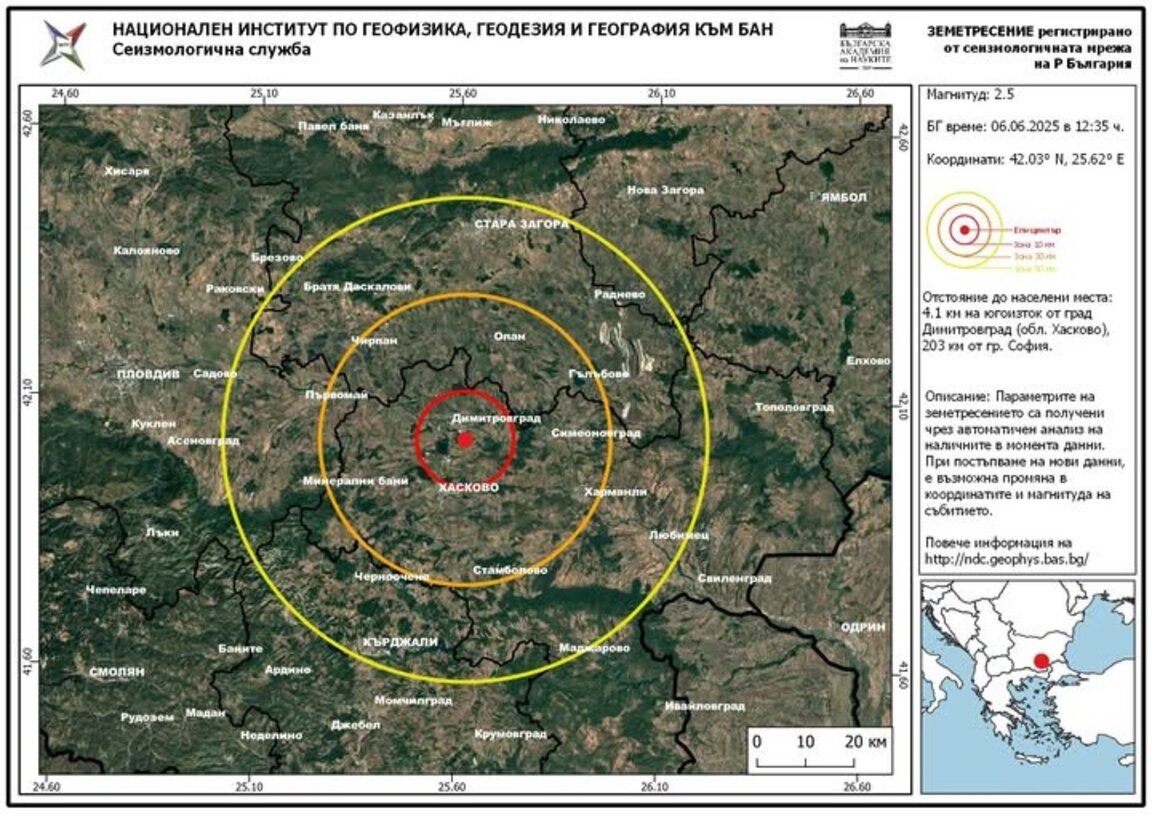 Земетресение в района на Димитровград