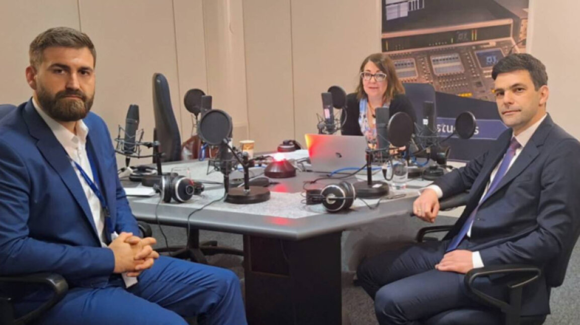 Andrey Novakov, Irina Nedeva, Nikola Minchev (from left to right) in the EP radio studios in Strasbourg