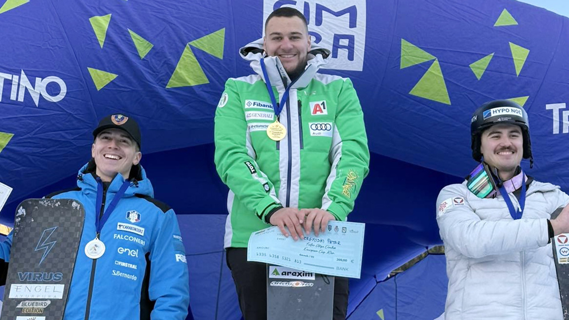 Bulgaria's Petar Gergyovski wins parallel giant slalom snowboarding in Folgaria