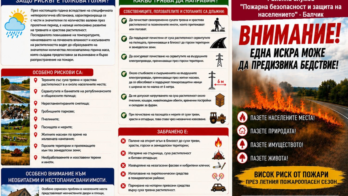 Пожарната в Балчик призовава: Една искра може да предизвика бедствие