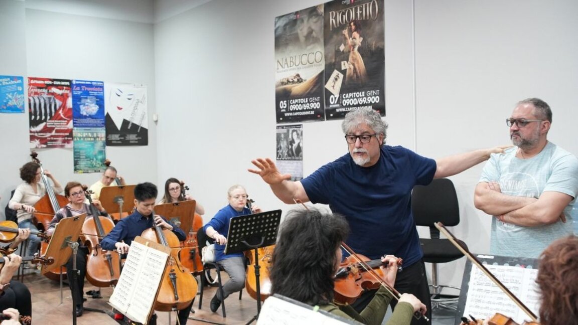 The orchestra rehearsing Rigoletto