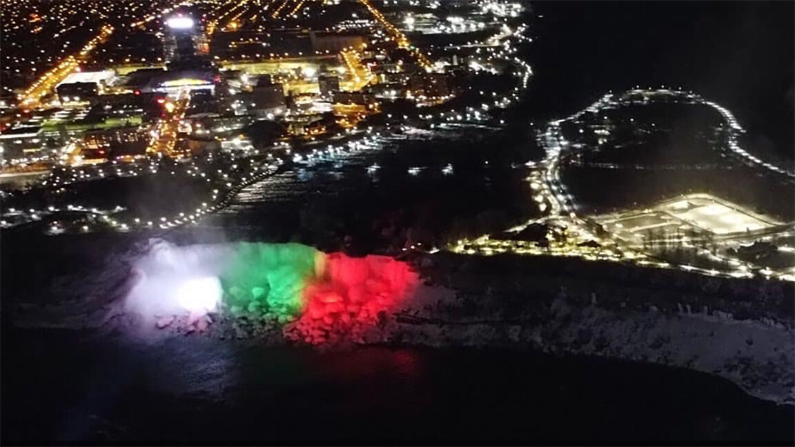 Niagara Falls lights up in white, green and red to celebrate Bulgaria's Unification Day