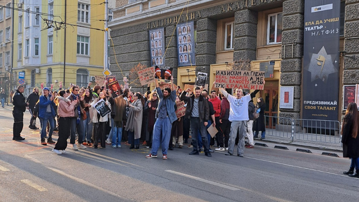 Students hold a protest against the government