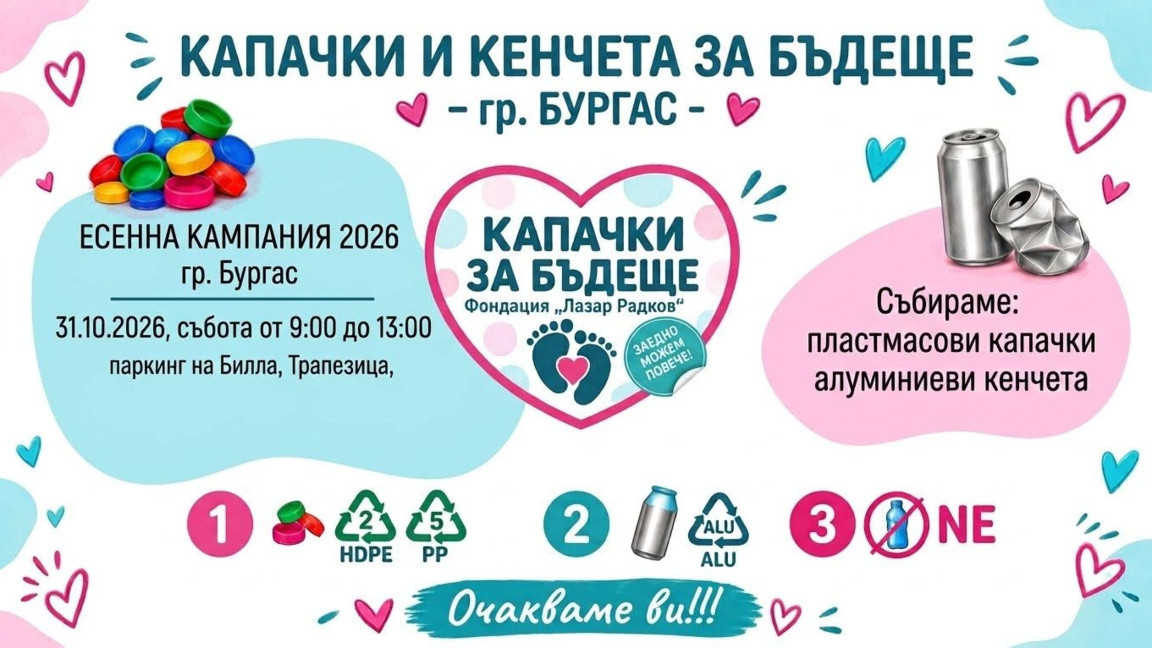 Бургас се включва в кампанията "Капачки за бъдеще" днес