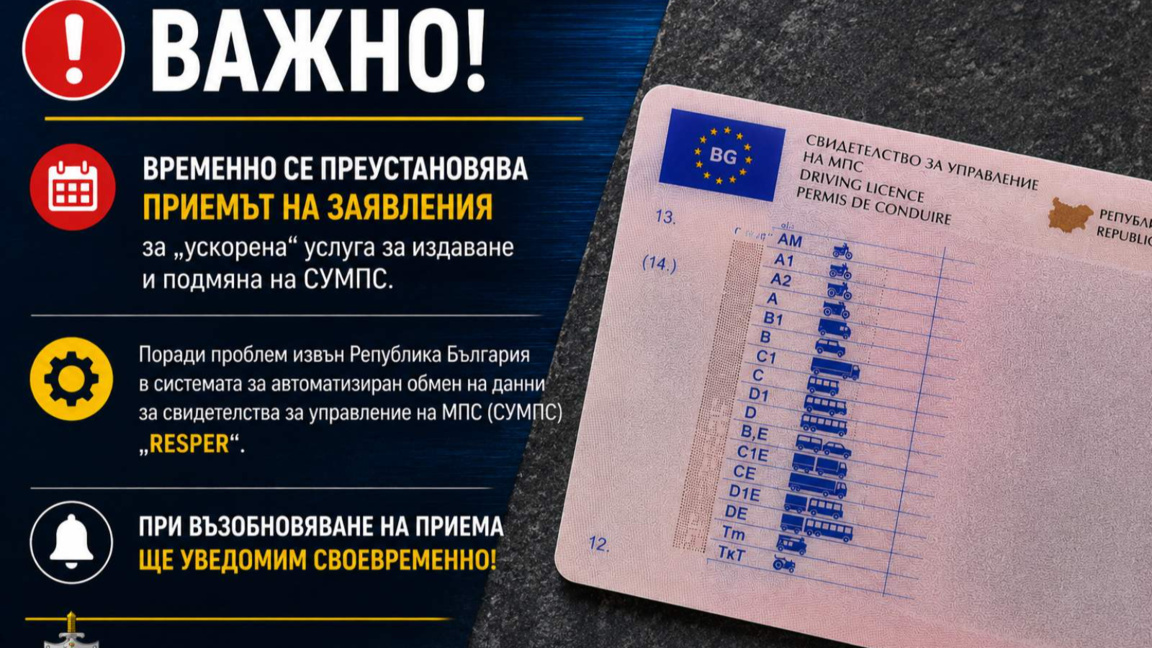 Спират временно ускорената услуга за издаване и подмяна на шофьорски книжки