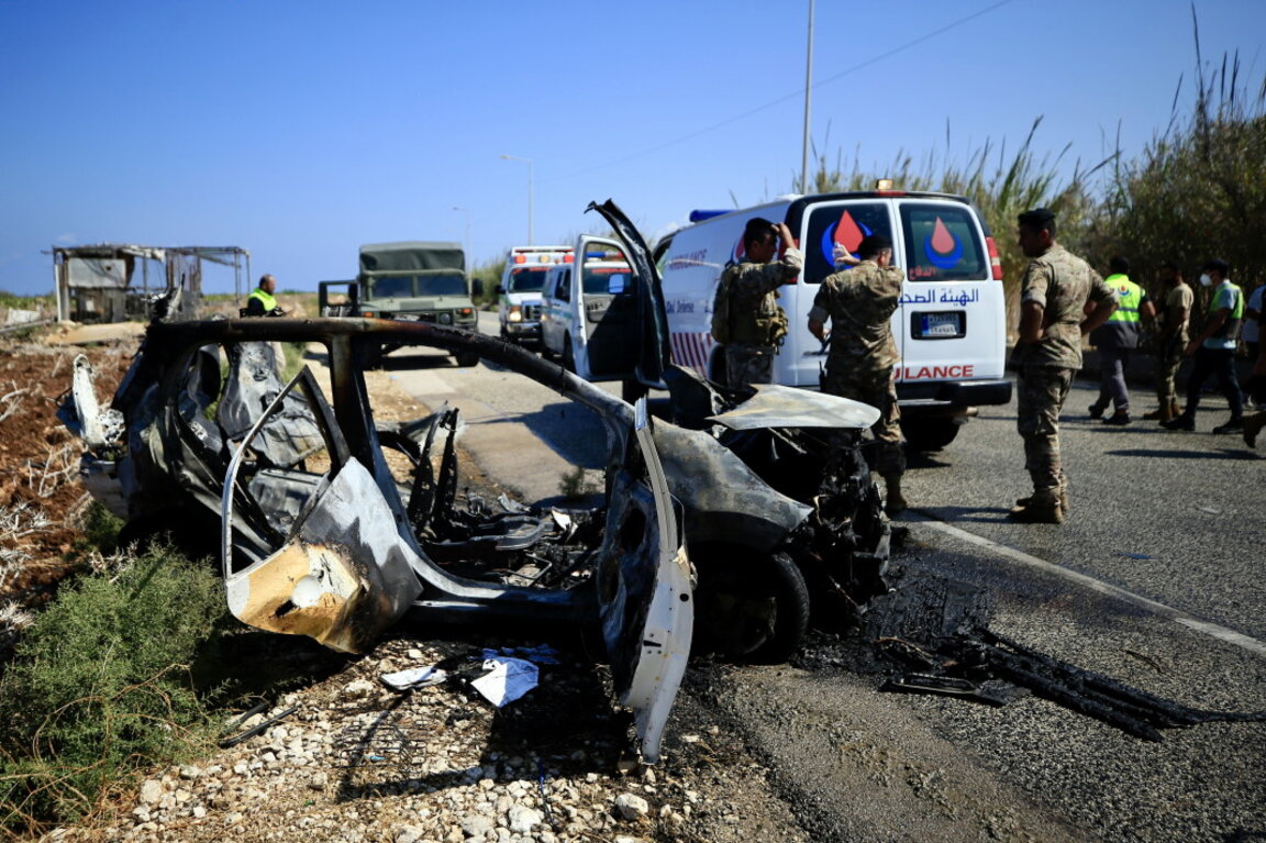 Поразен от израелски дрон автомобил в Ливан, 2 септември 2024 г.