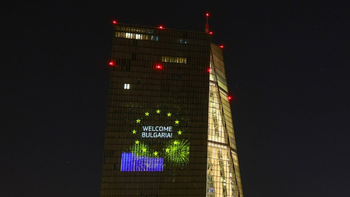 “Welcome, Bulgaria” illuminates the ECB building in Frankfurt