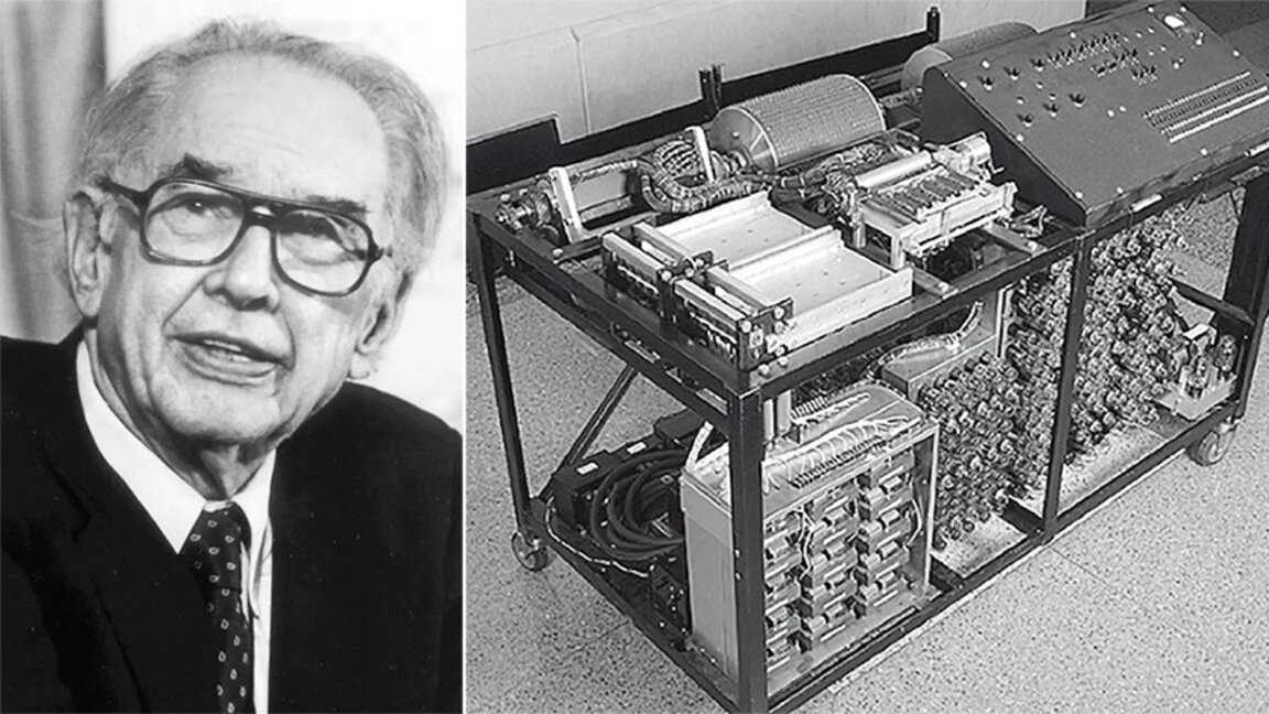 John Vincent Atanasoff (1903 - 1995) și o replică a calculatorului electronic Atanasoff-Berry