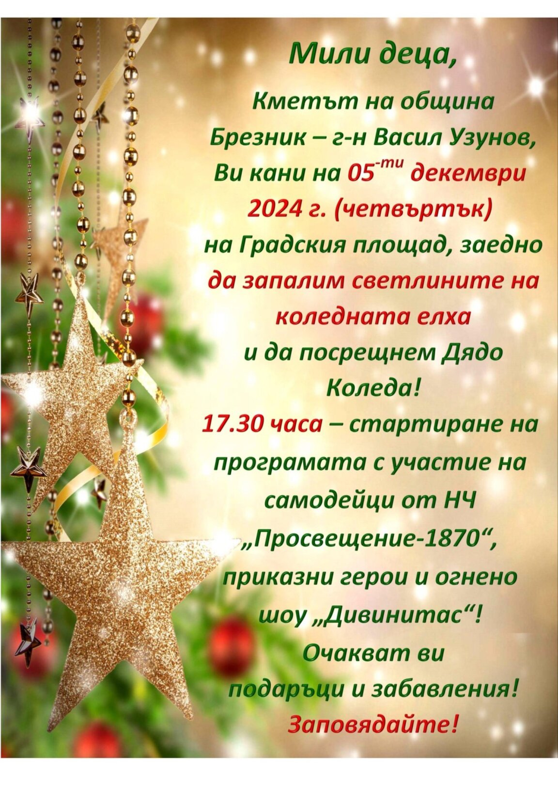 Палят светлините на коледната елха в Бразник
