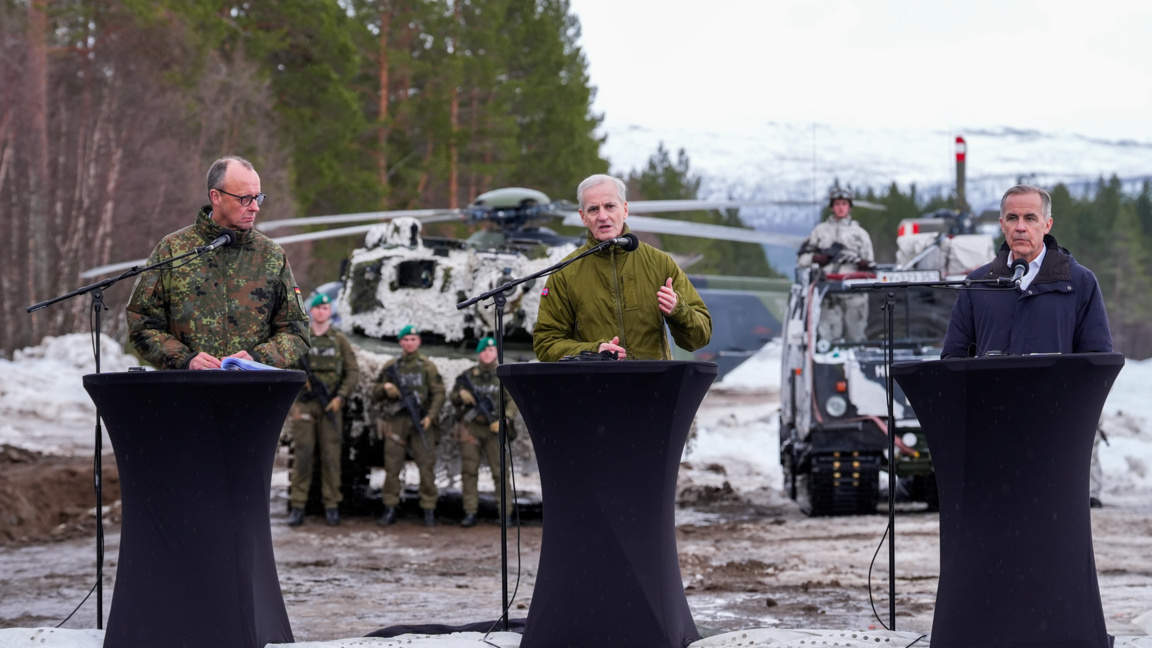 Германският канцлер Фридрх Мерц дава съвместна пресконференция с премиерите на Норвегия и Канада - Юнас Гар Стьоре и Марк Карни