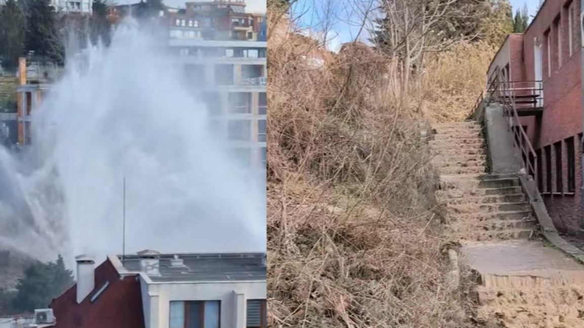 Огромен гейзер бликна в кв. "Бриз", фирма спука магистралния водопровод