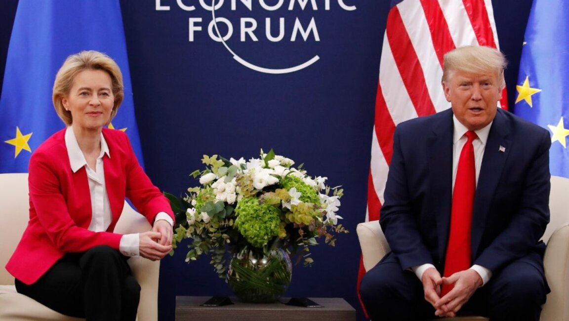 Урсула фон дер Лайен и Доналд Тръмп през 2020 г.