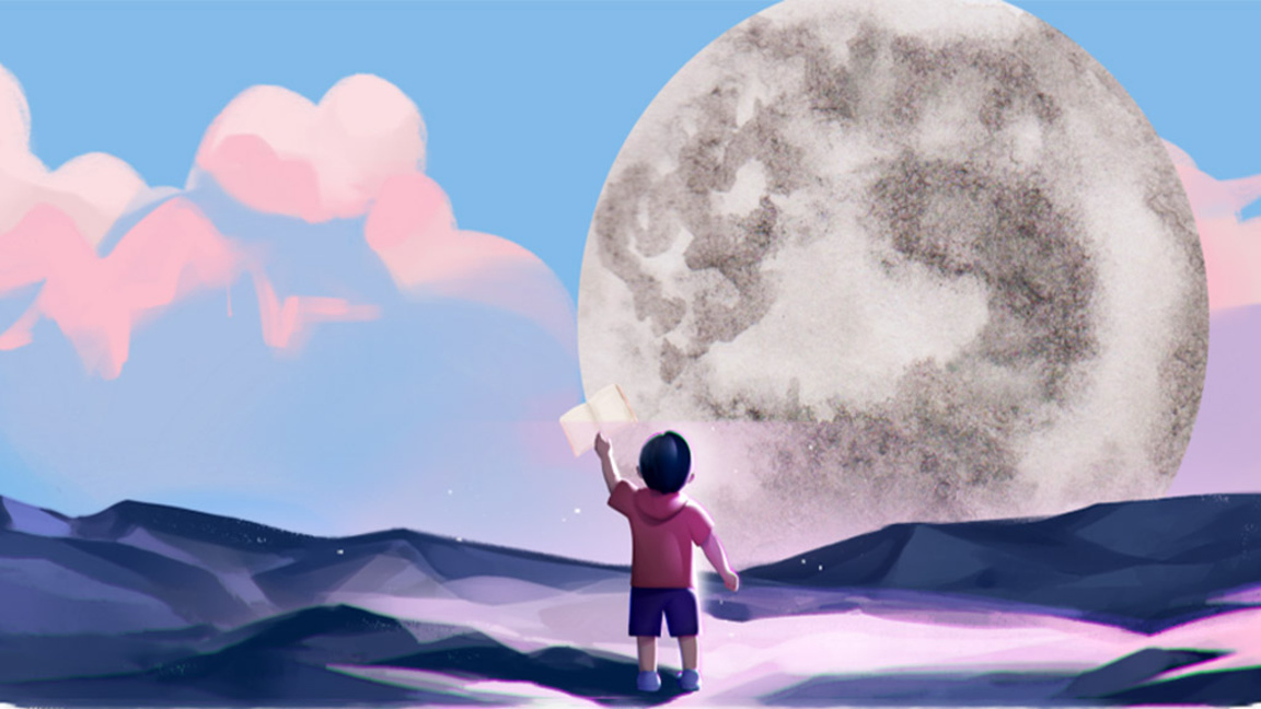 Ученици с книги "крачат" към Луната