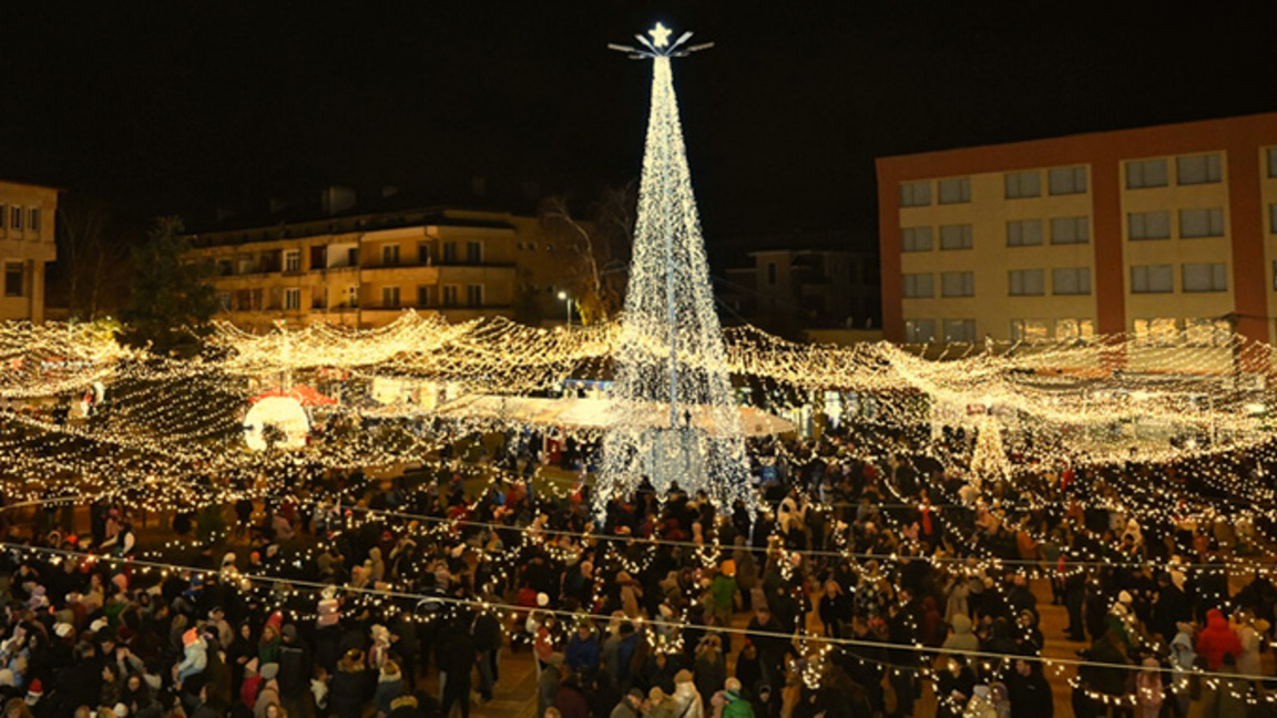 Christmas lights shine in Elin Pelin, carrying a message of hope