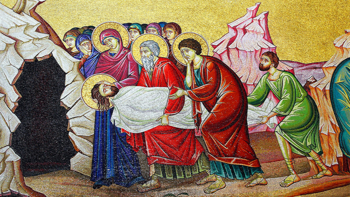 Погребението на Христос – стенна мозайка в църквата на Божи гроб в Йерусалим