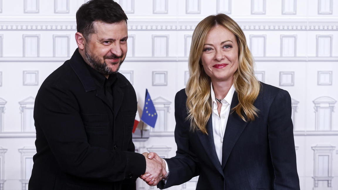 Министър-председателката на Италия Джорджа Мелони и президентът на Украйна Володомир Зеленски