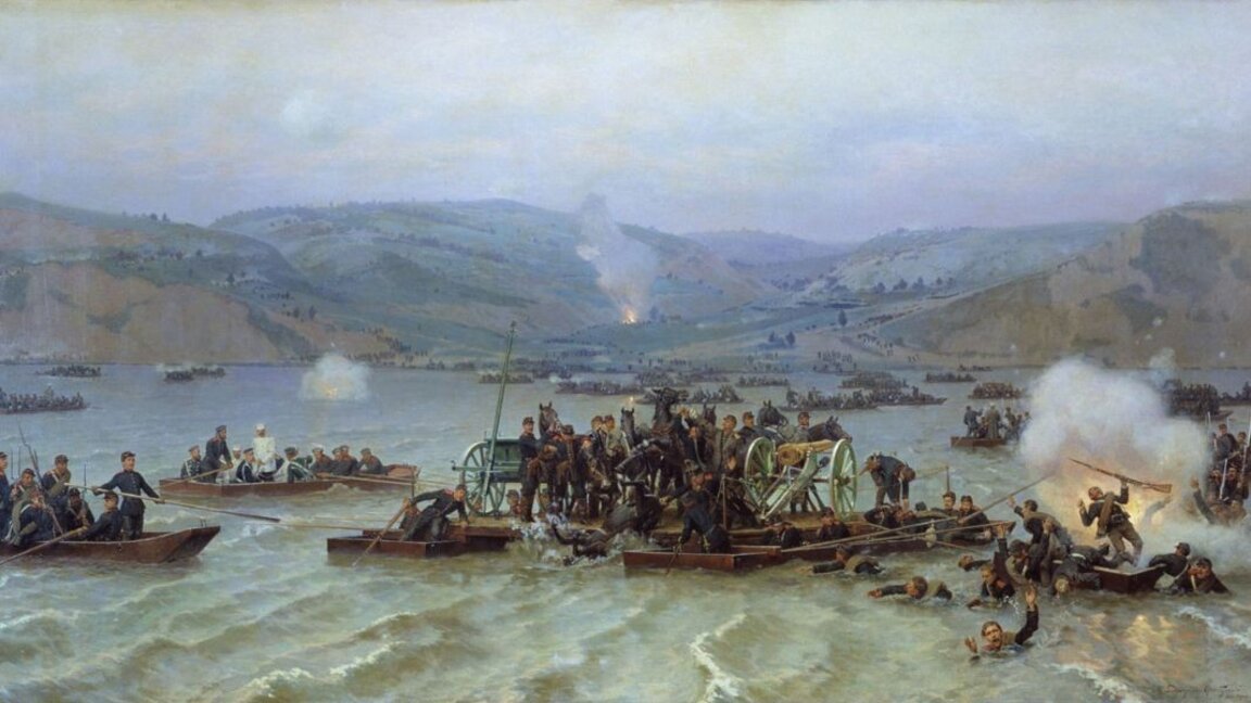 Crossing of the Russian army over the Danube at Svishtov, artist: Nikolai Dmitriev-Orenburgsky 1883