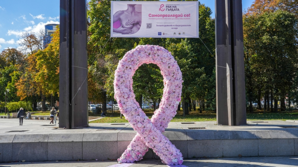 Розова панделка срещу рака на гърдата в центъра на Пловдив