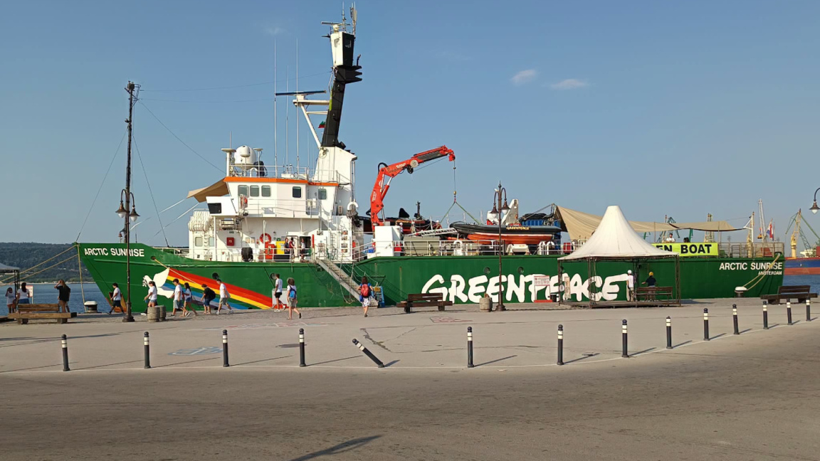Greenpeace vessel Arctic Sunrise docks in Varna