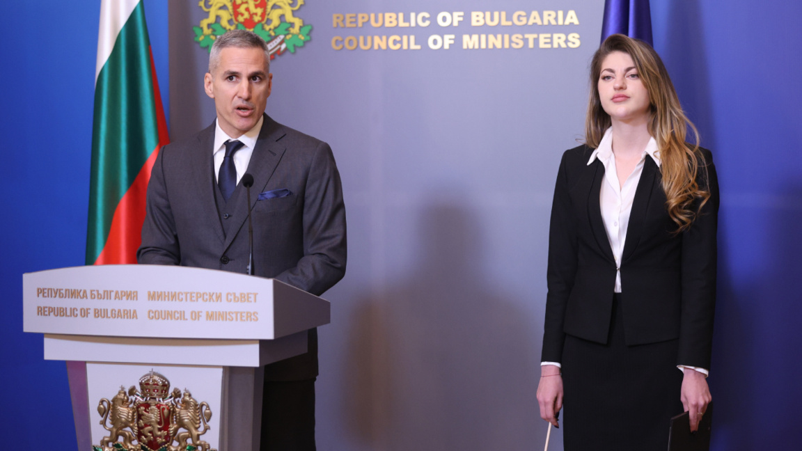 Caretaker Prime Minister Andrey Gyurov and caretaker Deputy Prime Minister for European Funds Maria Nedina held a briefing in Sofia on 4 May.