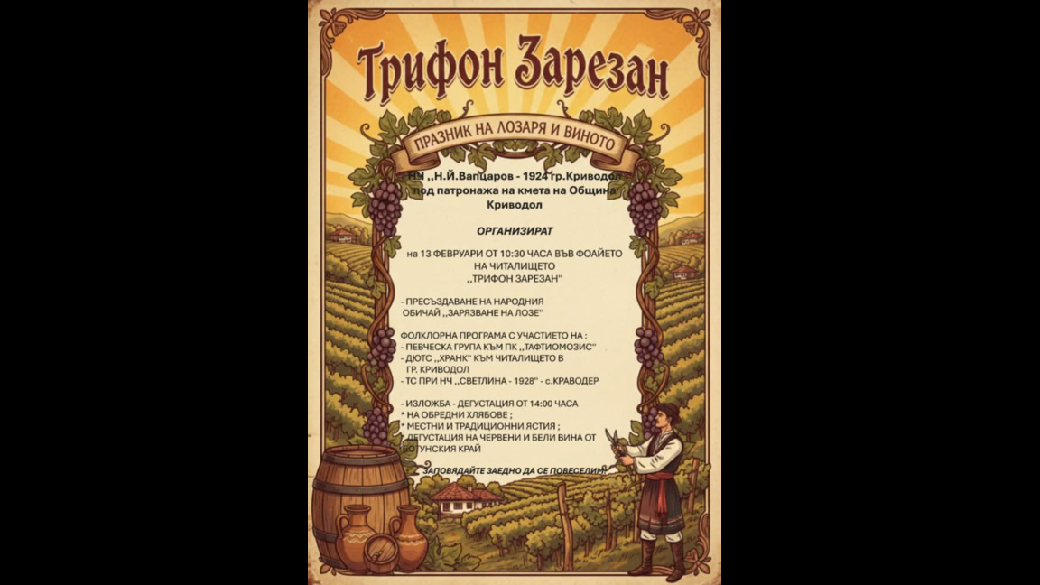 Криводол посреща Трифон Зарезан с празнична програма