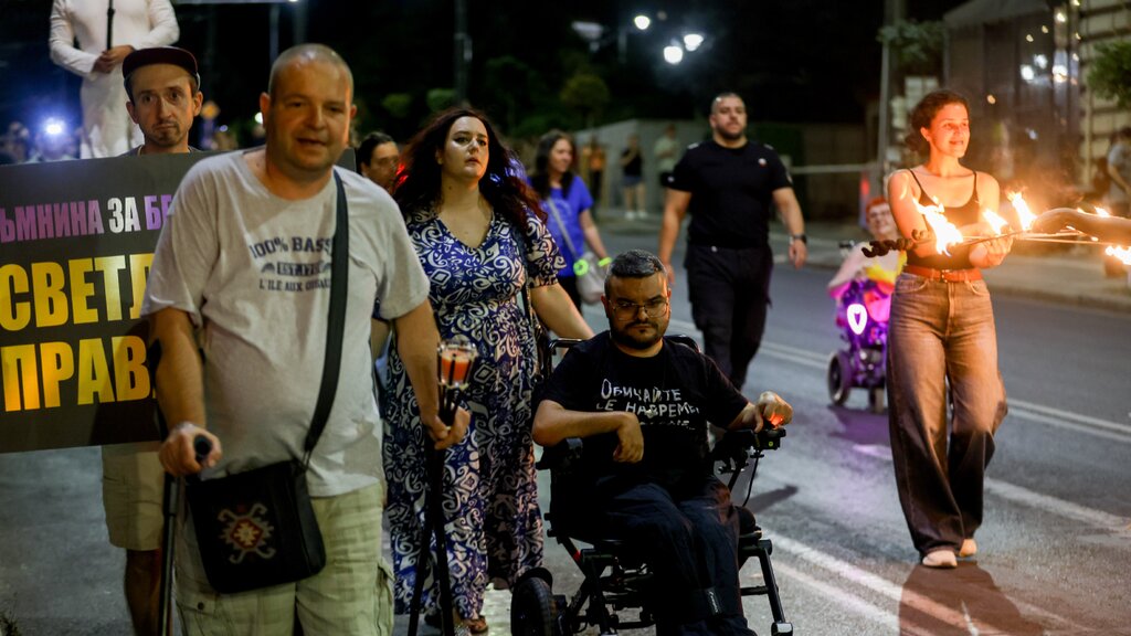 People with disabilities highlight their problems at a march in Sofia