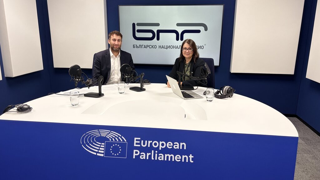 Matthew Caruana Galizia and Irina Nedeva in Radio Studio 3 at the European Parliament on “Strasbourg Calling”, 21 October 2026