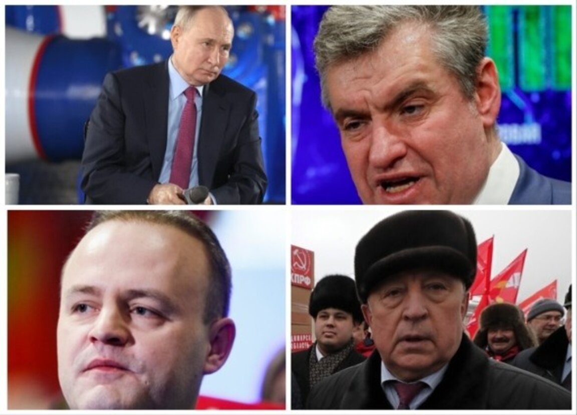 Четиримата участници в президентските избори - Владимир Путин, Леонид Слуцки, Владимир Даванков и Николай Харитонов