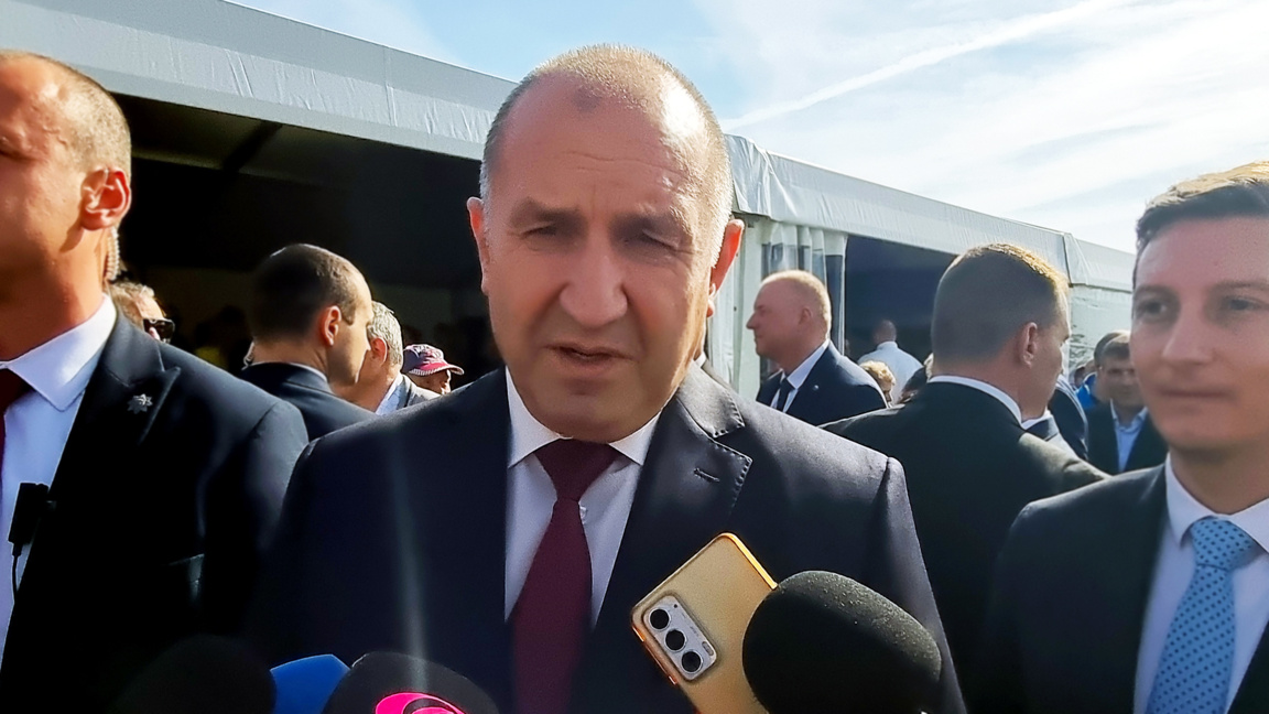 Prime Minister Rumen Radev at a press briefing in Tvarditsa, 20 October 2026