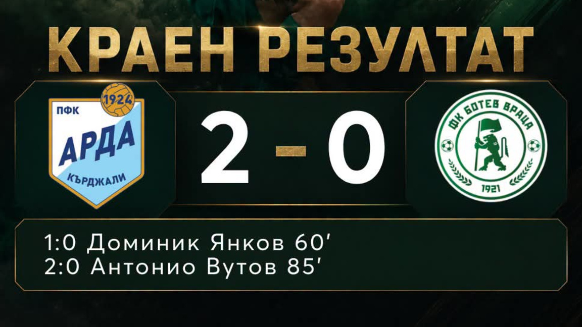 "Ботев" падна с 0:2 при гостуването си на "Арда"