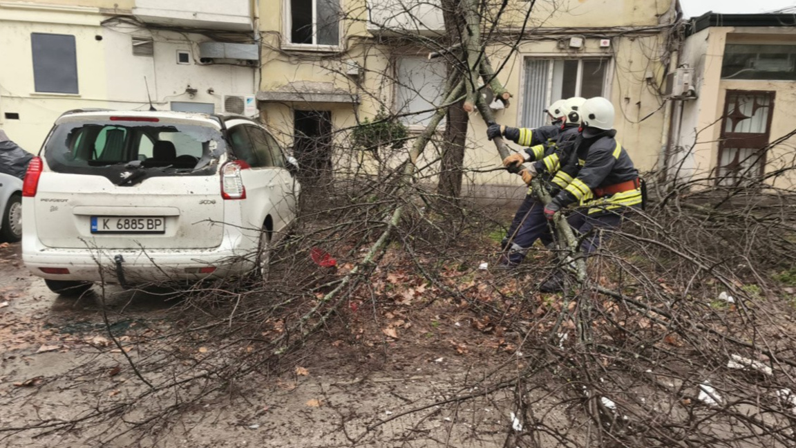 40 огнеборци разчистваха щети след силния вятър в неделя