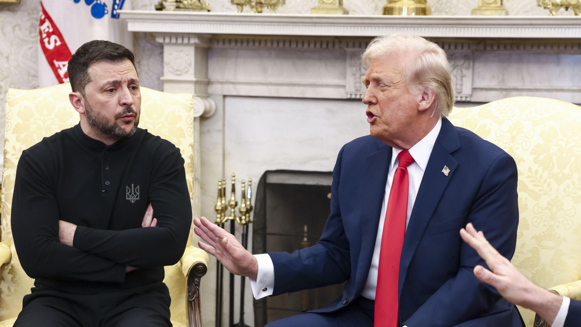 Зеленски и Тръмп в Белия дом. Вдясно е вицепрезидентът Джей Ди Ванс, 28 февруари 2025 г.