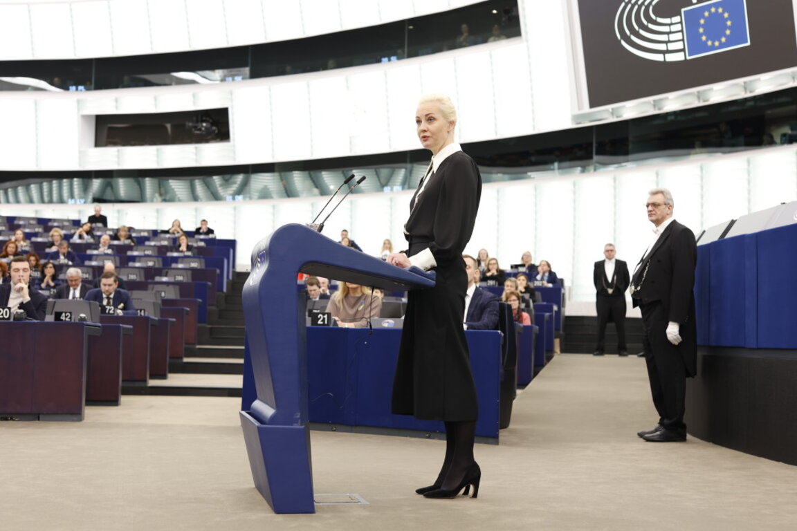 Юлия Навалная в Европейския парламент в Страсбург, 28 февруари 2024 г.