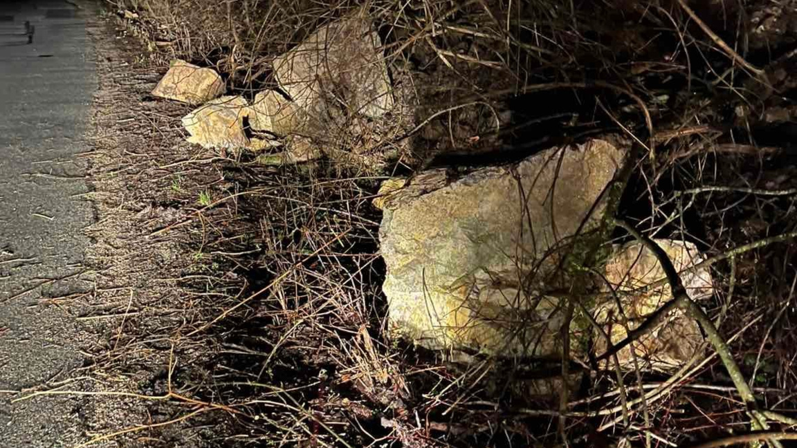 При активирането на свлачището встрани от пътя са паднали камъни