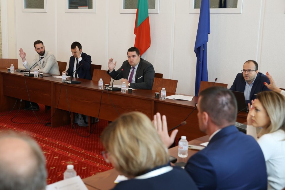 Извънредно заседание на Комисията по правни въпроси на НС, на което се обсъждат изменения и допълнение на НК и ЗЗДН. На снимката: председателят на комисията Стою Стоев (в центъра).