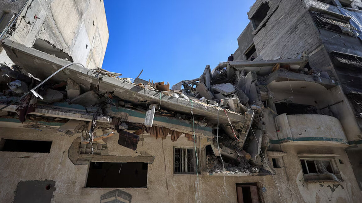 A view of the site of an Israeli strike on a residential building in Gaza City, March 19, 2025.