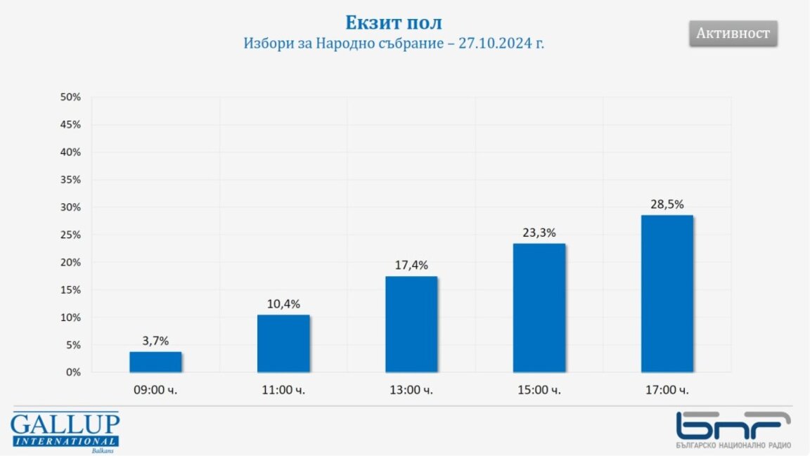 "Галъп": Избирателната активност към 17 часа е 28,5%